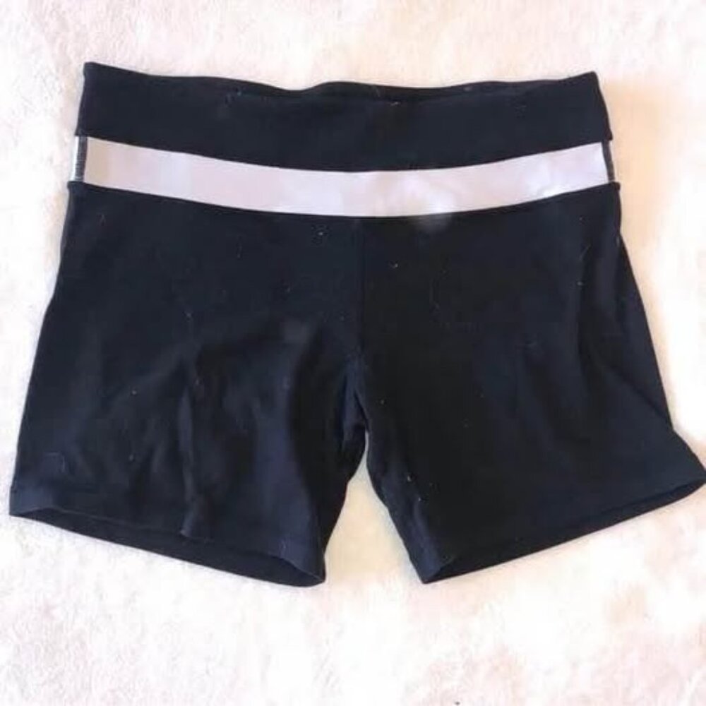 Lululemon Workout Shorts Black White Waistband Stretchy High Waist Pocket Size 6